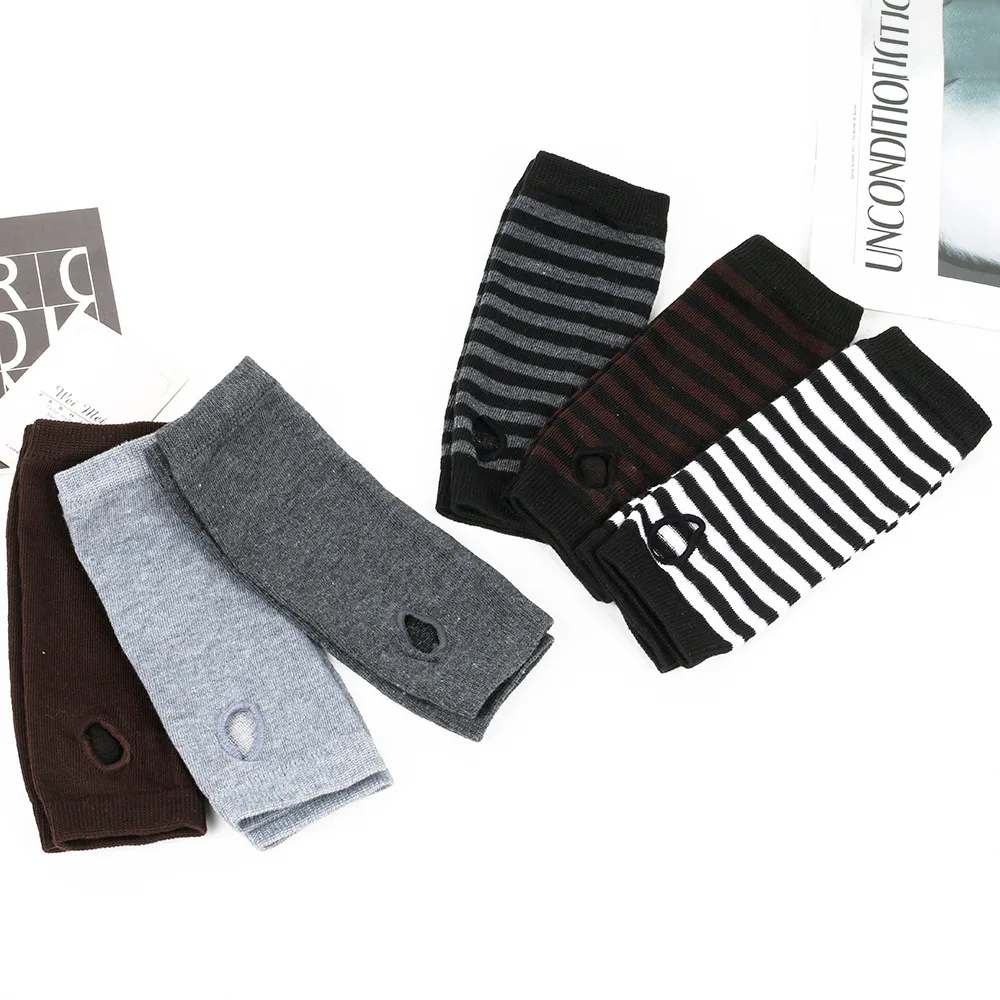 Rayé manches courtes dame enfants automne printemps Cosplay Punk tricot chauffe-bras élastique doux Preppy Halloween gants sans doigts