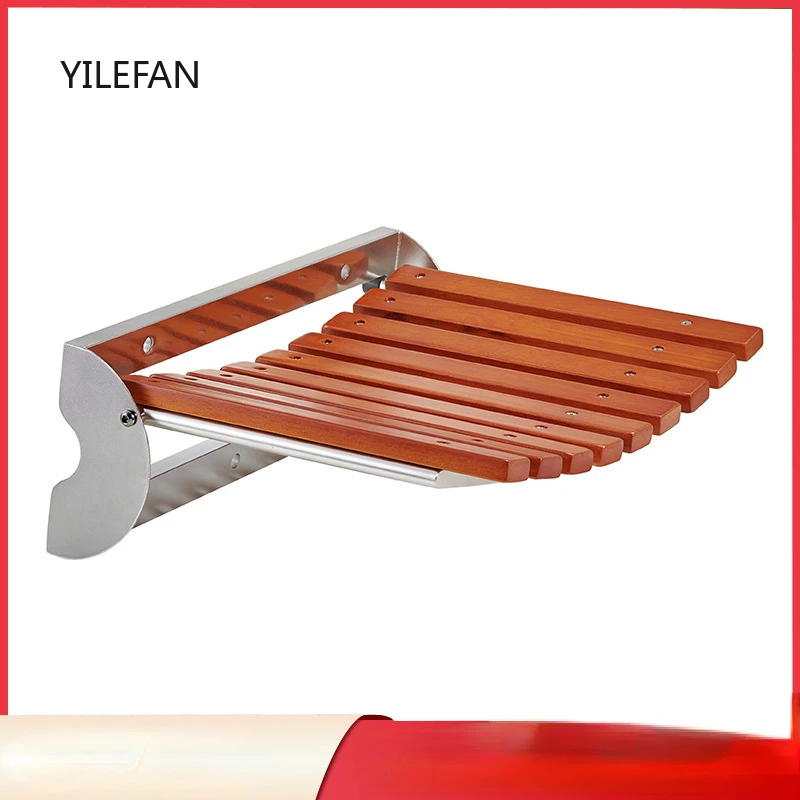 Folding Teak Shower Seat Bench Wall Mounted Space Saving Fold Down Shower Bench for Inside Shower