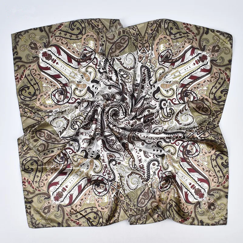 New Luxury Design Square Scarf For Women Silk Shawl Satin Neckerchief Female Headband Hair Bands Print Foulard Hijab Wraps view 2