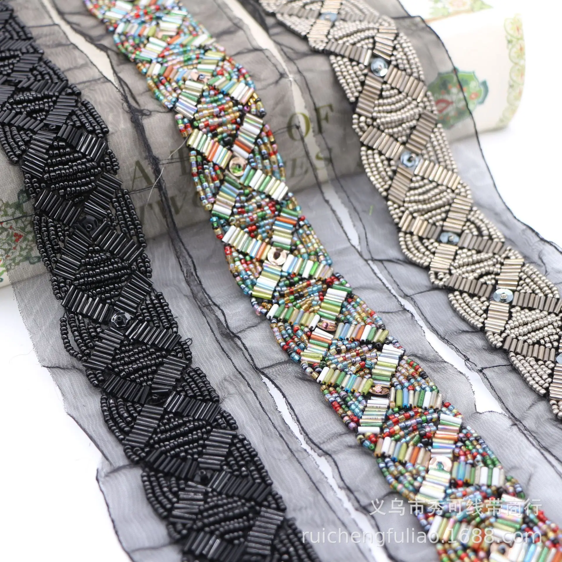 

Hand-sewn Heavy Duty Rice Bead Clothing Accessories Mesh Handmade Nail Bead Lace Trim DIY Women's Clothing