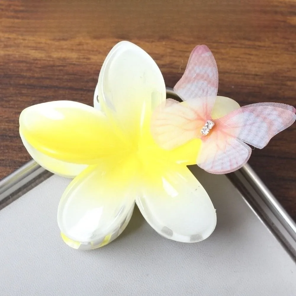 

Sweet Gradient Hawaiian Flower Hair Clips Egg Flower Hair Claws Acrylic Ponytail Clip Headwear