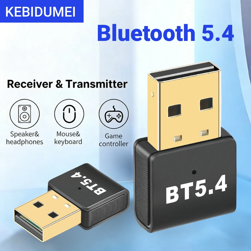 

USB-адаптер KEBIDUMEI Bluetooth 5.4 для ПК и ноутбуков, беспроводной Bluetooth-адаптер, поддержка мыши и клавиатуры, совместимость с Windows 8.1/10/11