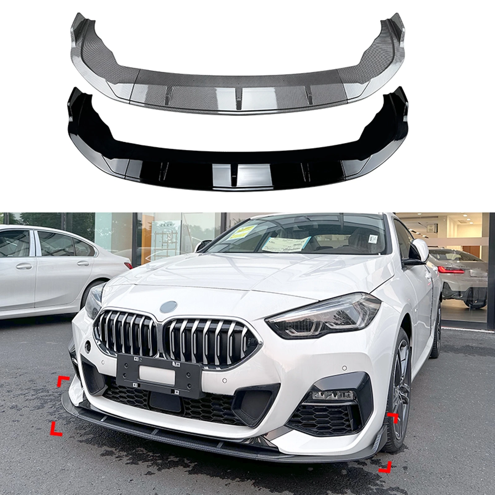 For BMW F44 2 Series 228i 220i M235i M Sport 2020-2023 Front Bumper Spoiler Lip Carbon Fiber Look/Gloss Black Lower Splitter Lip