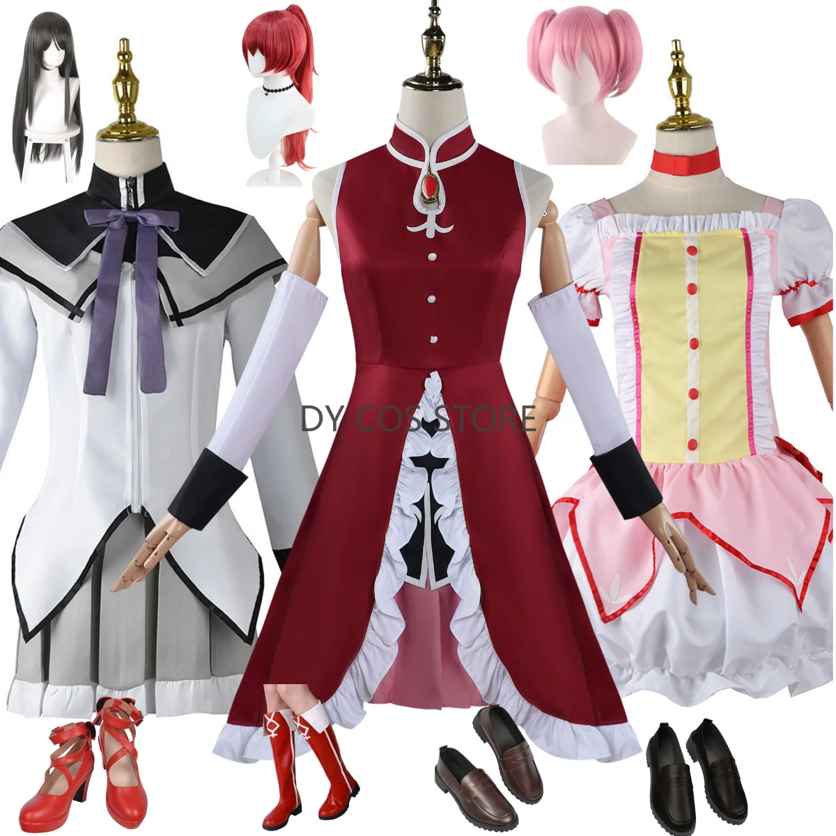 

Anime Puella Magi Madoka Magica Sakura Kyouko Kaname Madoka Cosplay Costume Madoka Magica Wig Sexy Dress Shoe Halloween Suit