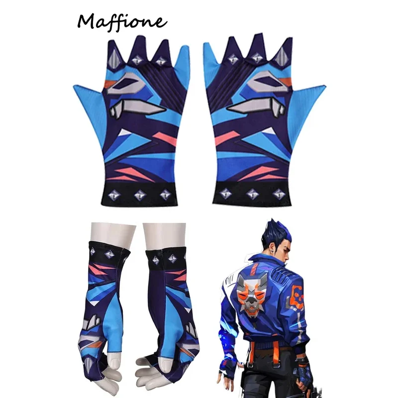 RT01 Game Valorant Yoru Cosplay Printed Gloves Costume Accessories Men Roeplay Short Glove Adult Male Halloween Disguise Sui&Gf1