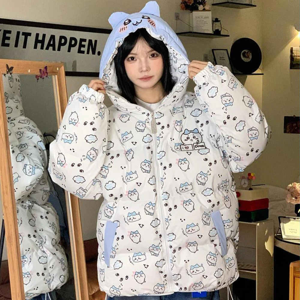

Y2K Anime Chiikawa Cotton Jacket Sanrio Couple Outfit Autumn Winter Cute Coat Casual Vintage Loose Thickened Warm Hooded Tops