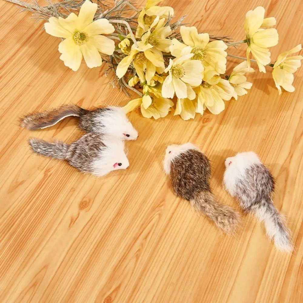 5pcs Simulated Rat Plushie Mouse Two-Color Long-Haired Texture Interactive Cat Synthetic Fiber Simulation Mouse Indoor Play