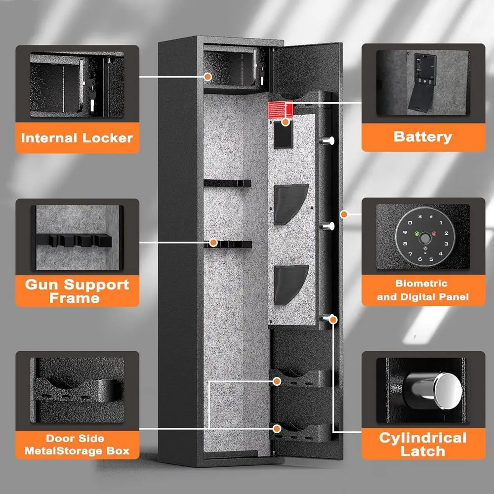 Fingerprint Access Large Gun Safe for Rifles and Pistols with Electronic Lock and Storage Racks
