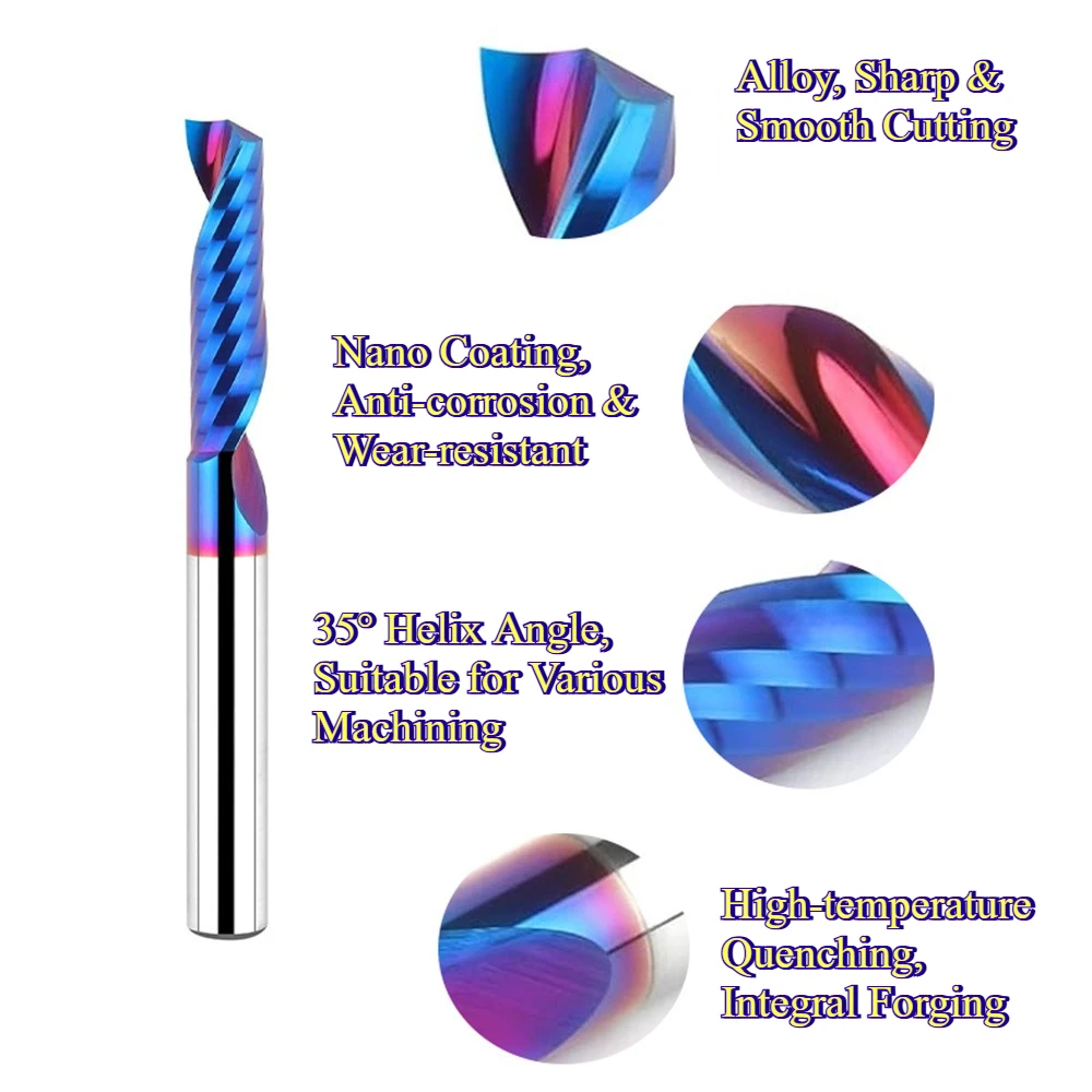 Single Flute Spiral O Slot Router Bit Coating Carbide Milling Cutter Sharp Durable Not Easy To Break Acrylic PVC Wood Cutting