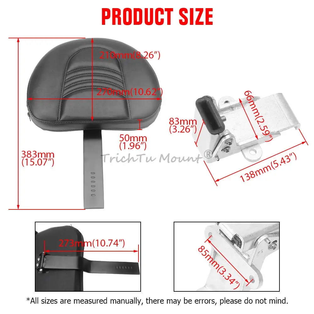 Motorcycle Backrest With Mounting Kit Adjustable Plug-In Backrest For Victory 2010-2017 Heavy Duty Steel Chrome/Black Bracket
