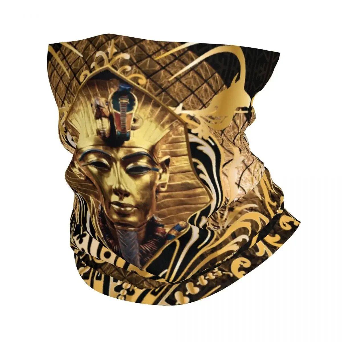 Gold Ancient Egypt God Pharaoh King Tut Bandana Neck Gaiter for Ski Camping Women Men Wrap Scarf Egyptian Myth Headband Warmer