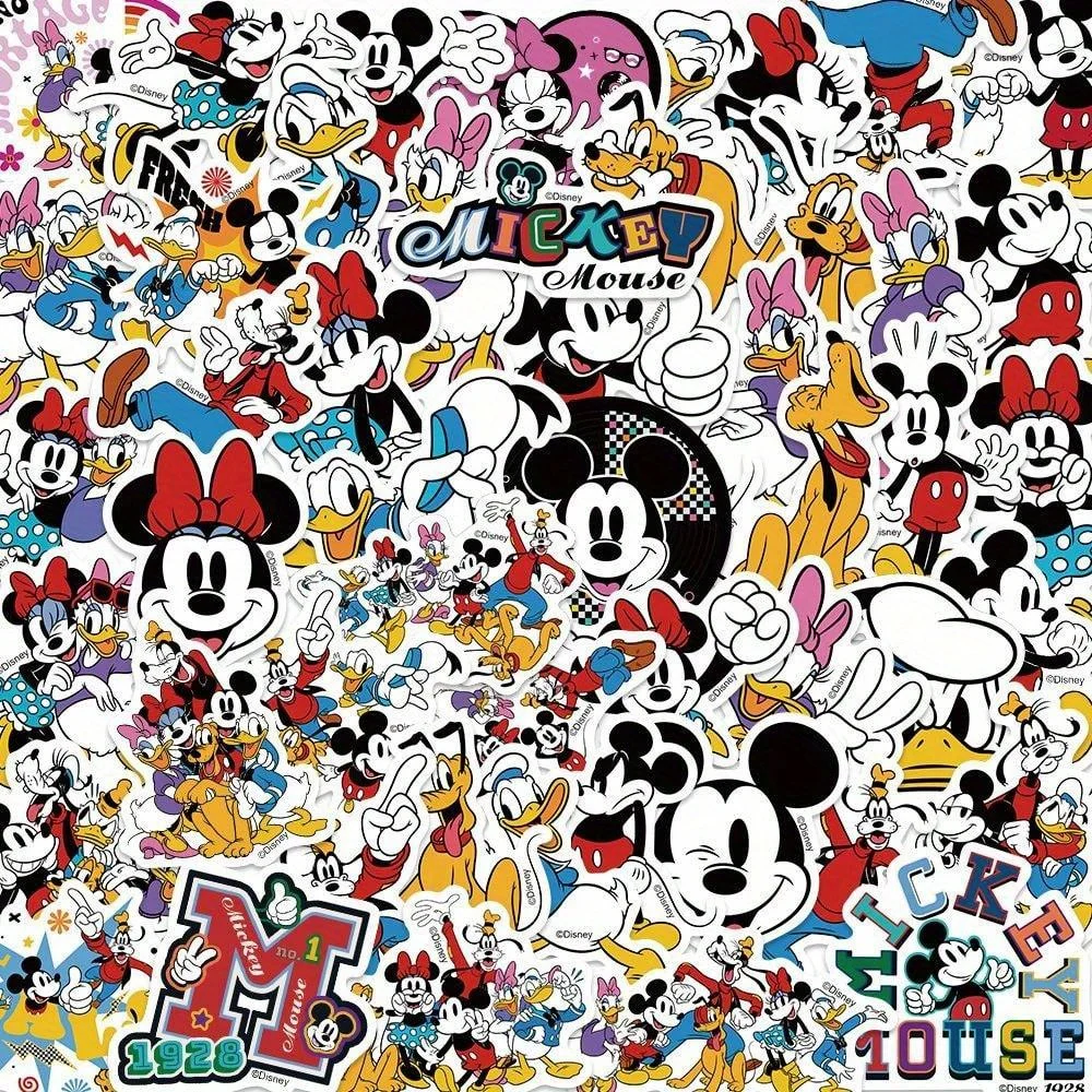 50 Uds. De pegatinas de Mickey Mouse de Disney, bonitas pegatinas multiusos, pegatinas decorativas impermeables para refrigerador, ordenador, juguetes para niños