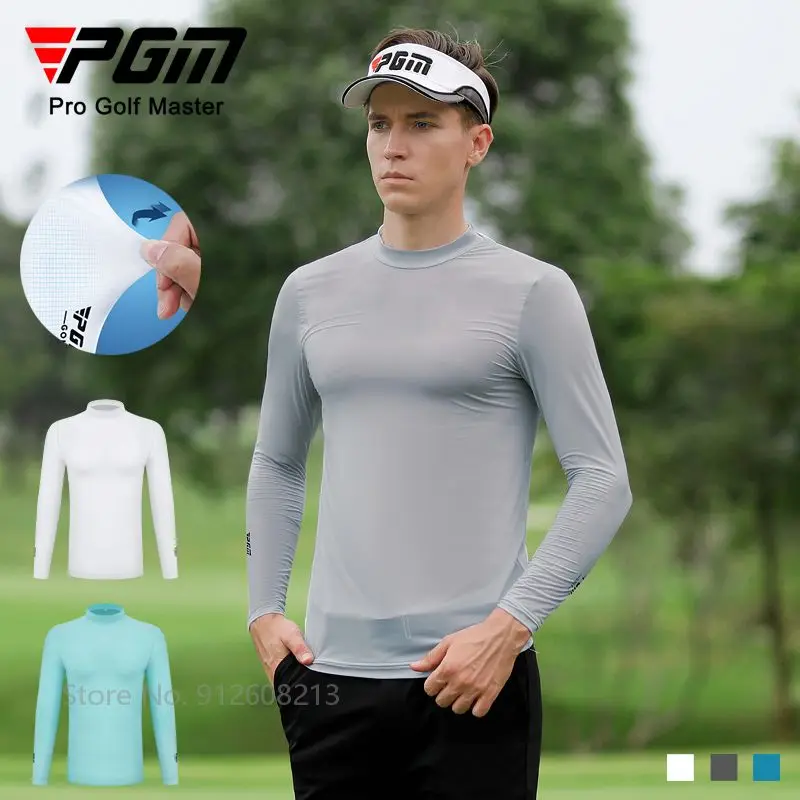 PGM Summer Sun Protection Golf Underwear for Men Long Sleeve Golf Shirts Men Cooling Ice Silk T-shirts Quick Dry UV-proof Tops