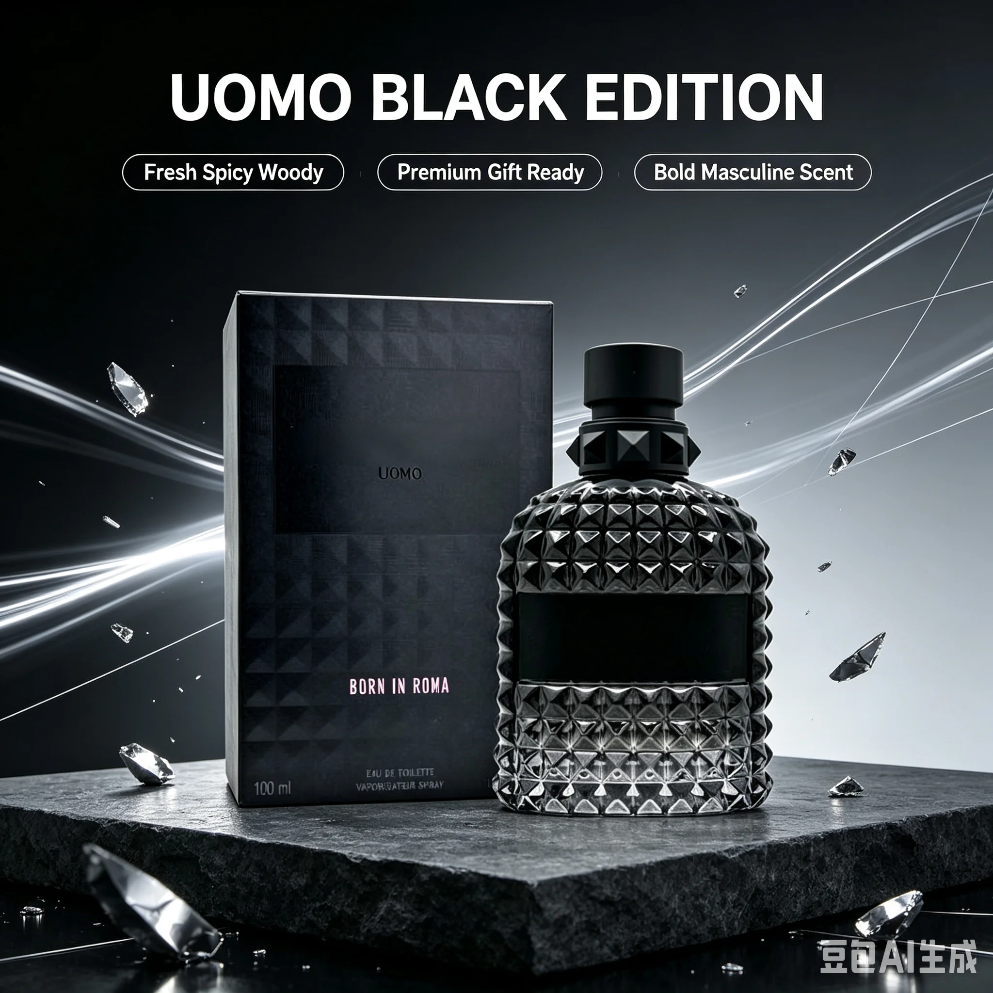 VAL.ENTINO Uomo Born in Roma EDT 3.4 Fl Oz 100ml, Fresh Woody Aromatic Spicy Men's Cologne with Bergamot Sage Cedarwood Leather Musk, Versatile Long Lasting Everyday Scent for Office Casual Date Night All Seasons, Luxury Gift for Him Same Original Quality