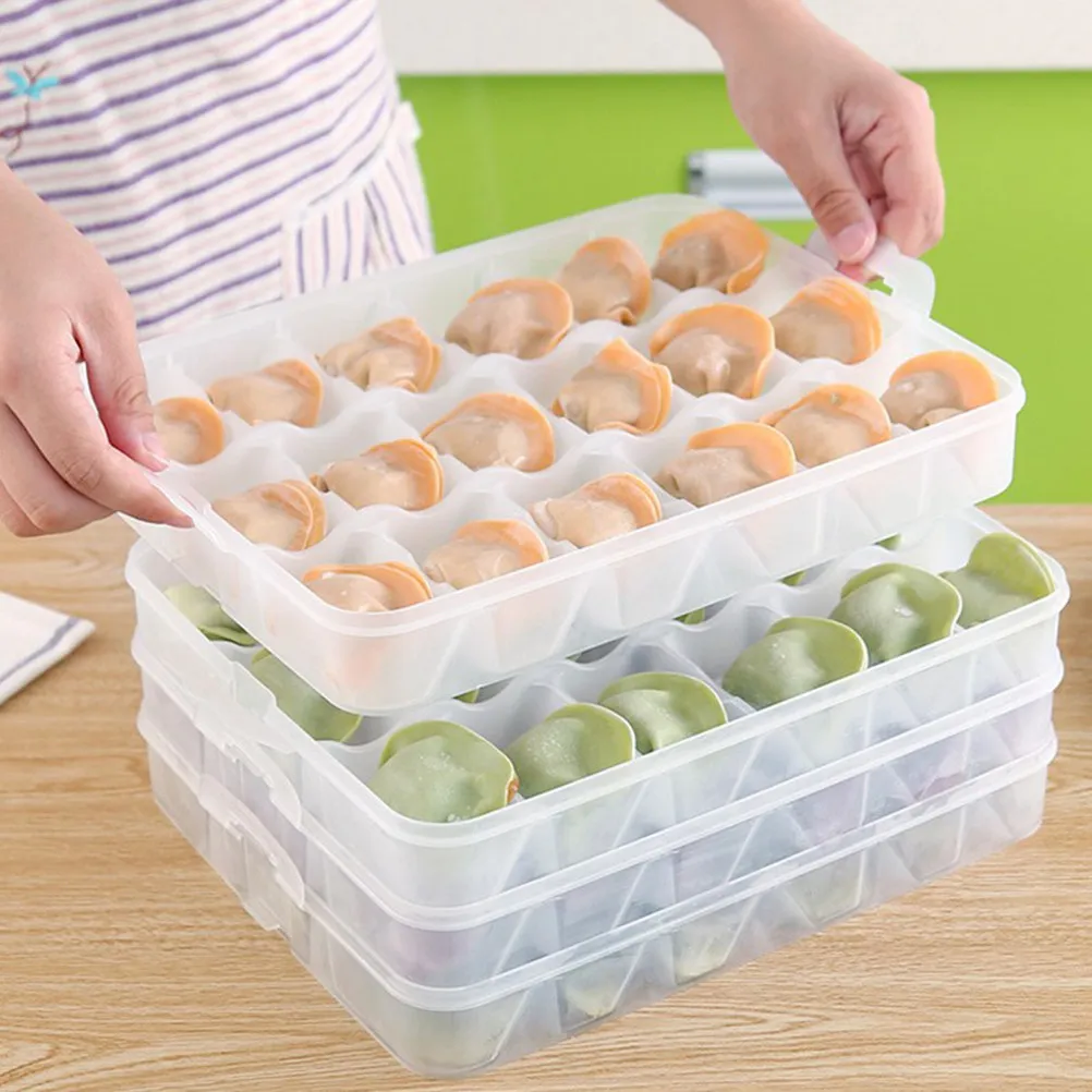 Dumpling Storage Box 4 Tier Stackable Portable with Handle 18 Compartments Per Layer 72 Total Dumpling Organizer for Fridge