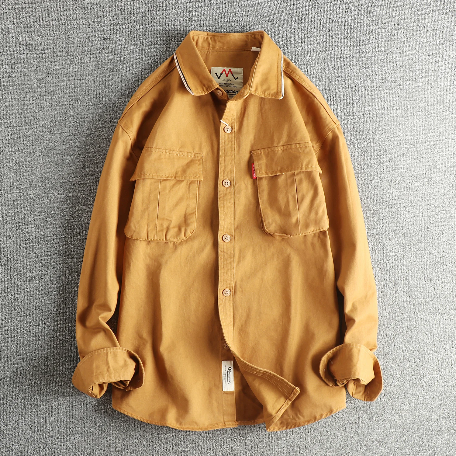 2026 Spring New American Retro Woven Twill Cargo Shirt Men's Fashion 100% Cotton Washed Long Sleeve Double Pocket Casual Jacket