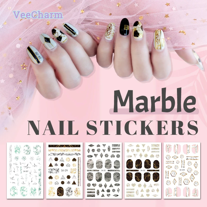 

VeeCharm - Marble Nail Art Stickers for Women Girls - Self-Adhesive - Gold Foil -DIY Instant Marble Effect Manicure, 1/8 Sheet