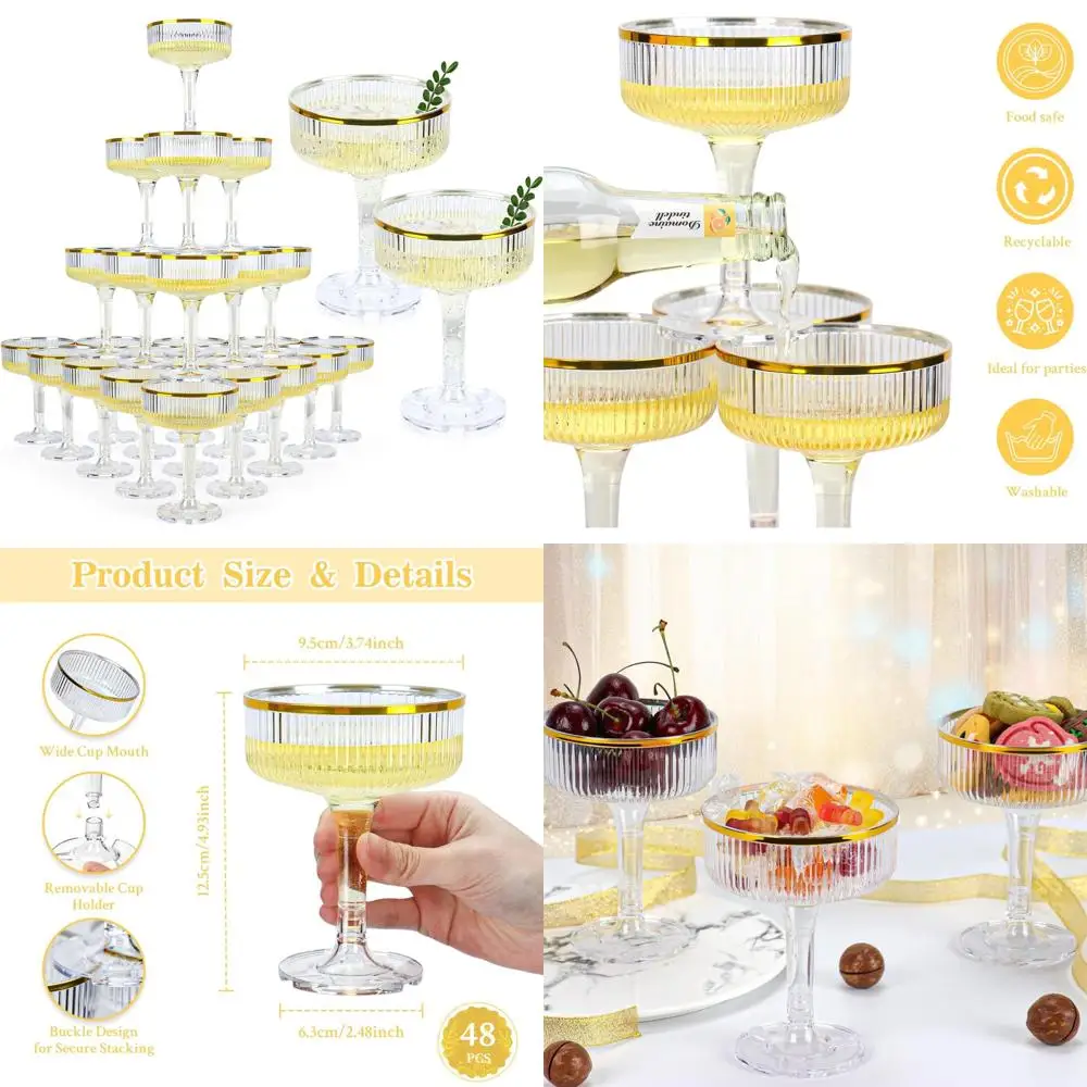 

Одноразовые прозрачные пластиковые флейты для шампанского на 5 унций с золотыми ободками, набор из 4 шт., идеально подходят для вечеринок и торжеств, бокалы для мартини