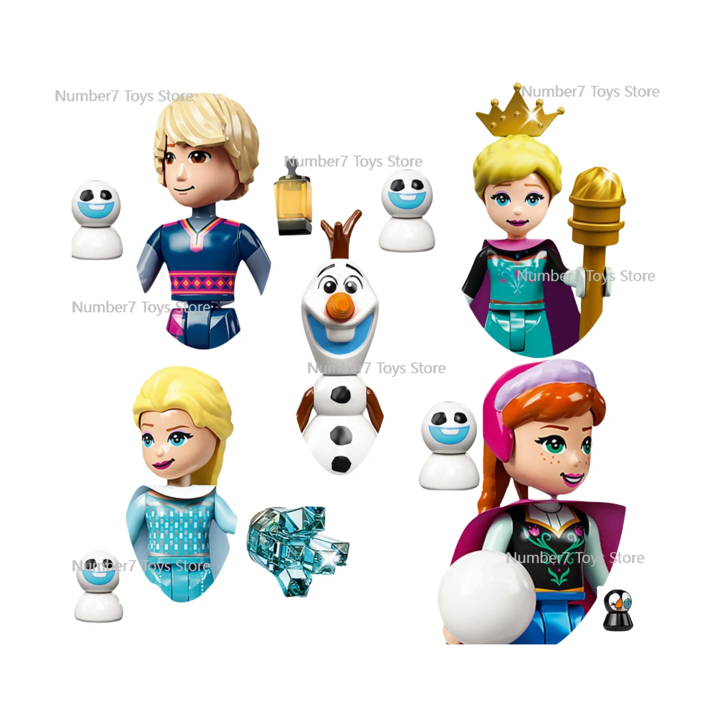 5pcs The Snow Queen Elsa Princess Anna Action Figures Block Toy Building Blocks Girl Assembly Game Model Christmas Birthday Gift