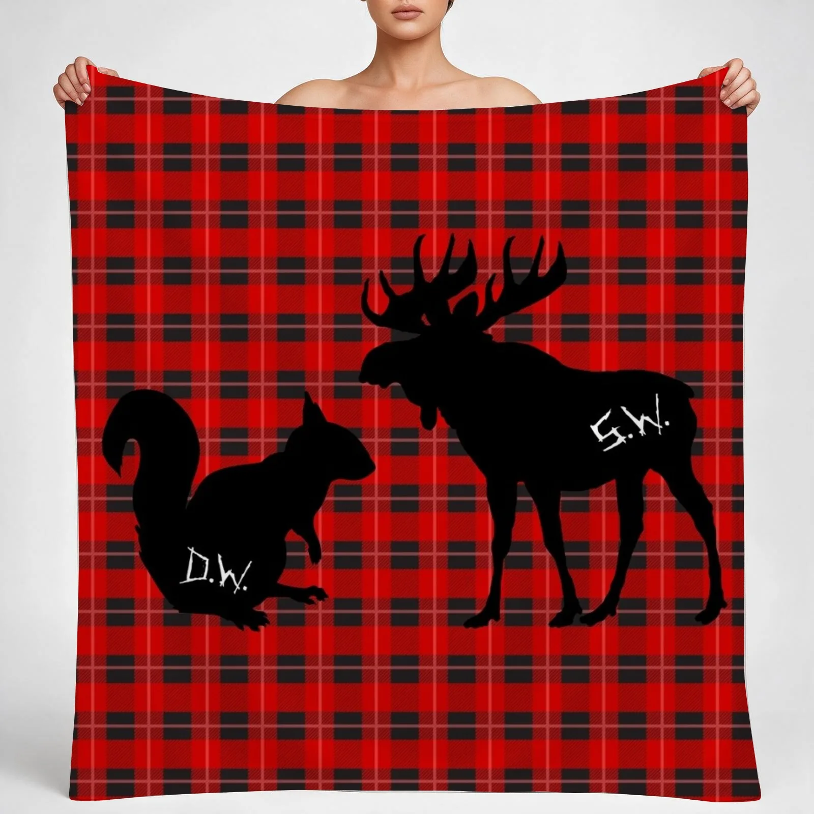 moose + squirrel - plaid/black Throw Blanket couch cozy soft plush fuzzy picnic outdoor blanket