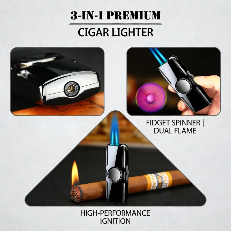 

Windproof Blue Jet Flame Butane Refillable Cigar Lighter Portable Stress Relief Gadget for Smoking Accessories