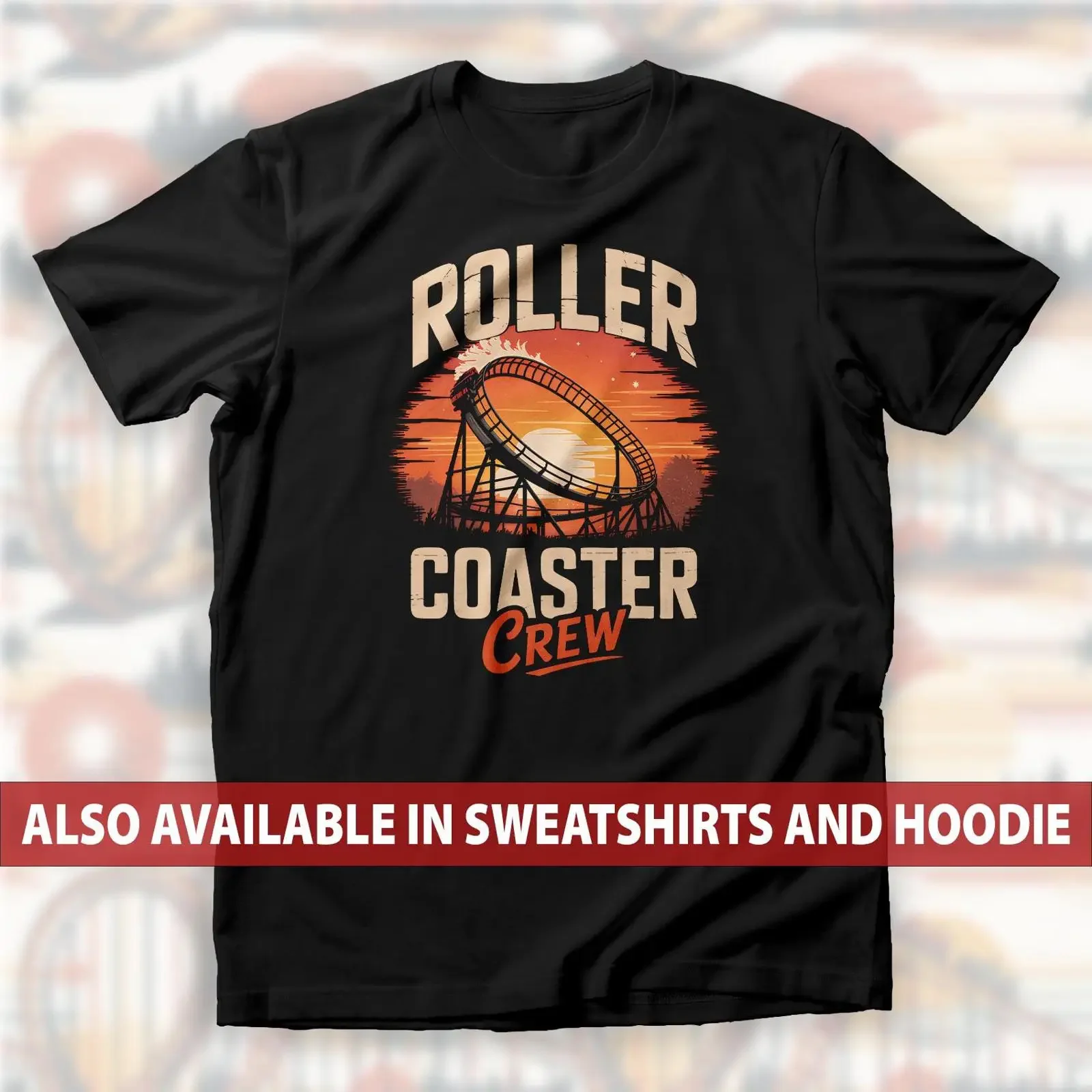 Roller Coaster Crew T Shirt Retro Sunset Theme Park Enthusiast Thrill Seekers Top Vintage Amusement Addict vintage Washed Soft