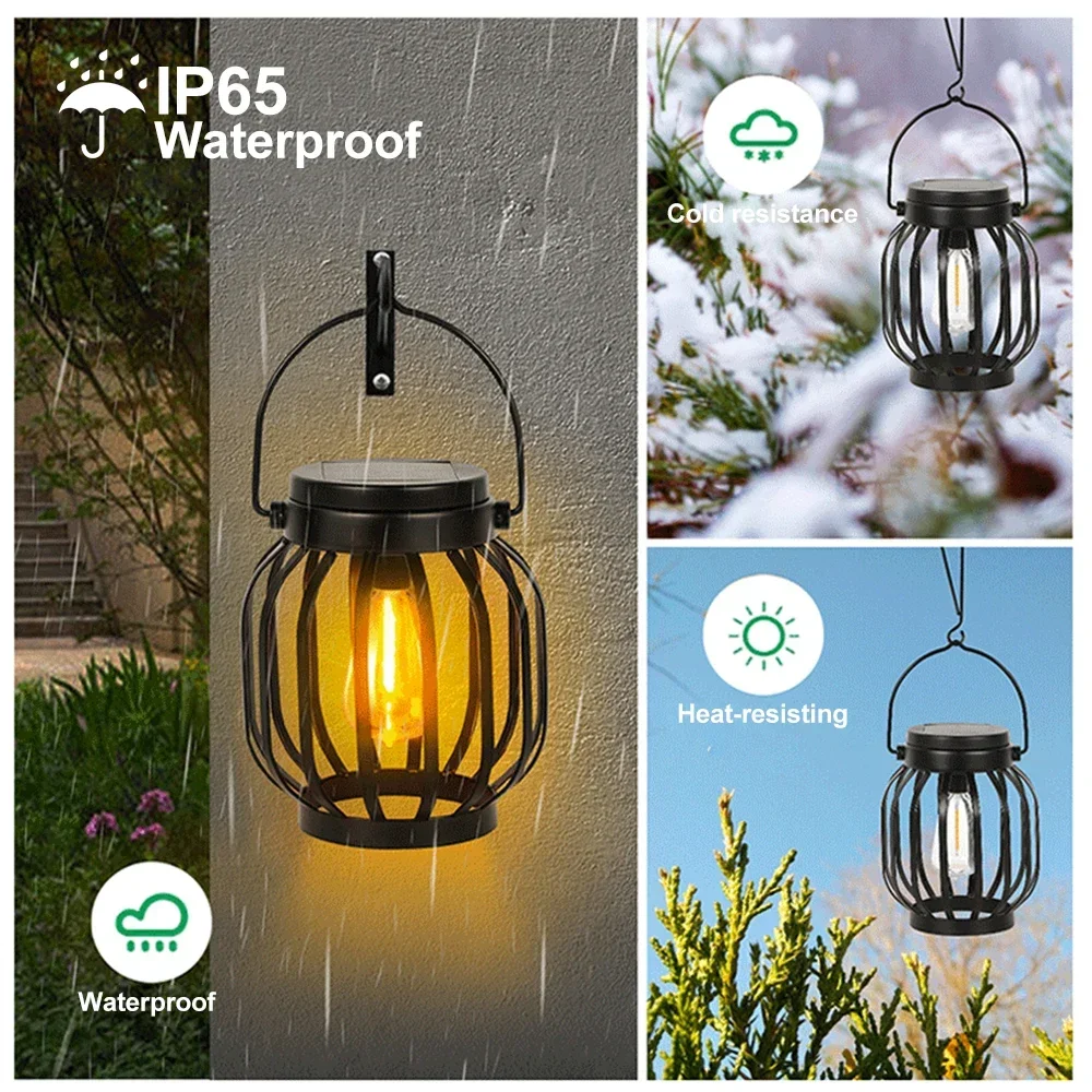 

Upgrade Solar Lantern Outdoor Lights Metal Solar Hanging Lamp Vintage Wall Lights Waterproof Fence Garden Yard Patio Decor
