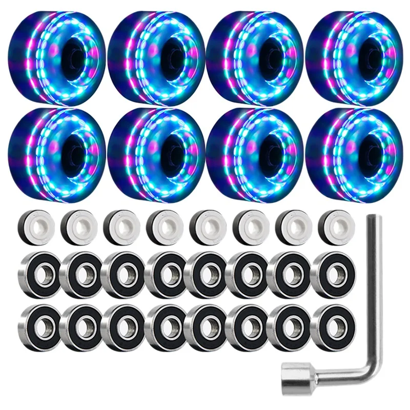 

8Pcs Light Up Roller Skate Wheels 82A Luminous Skate Wheels With Bearings For Indoor Outdoor Double Row Skateboard