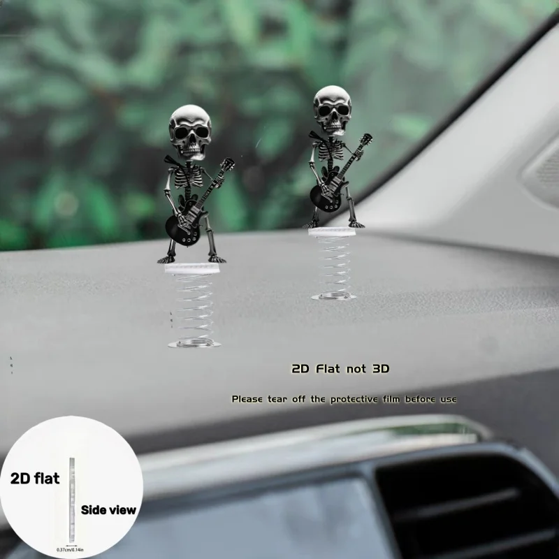 Skeleton Guitar 2D Flat Acrylic Spring Shaker Ornament Car Dashboard Office Desktop Festive Decor Ideal Halloween Christmas Gift