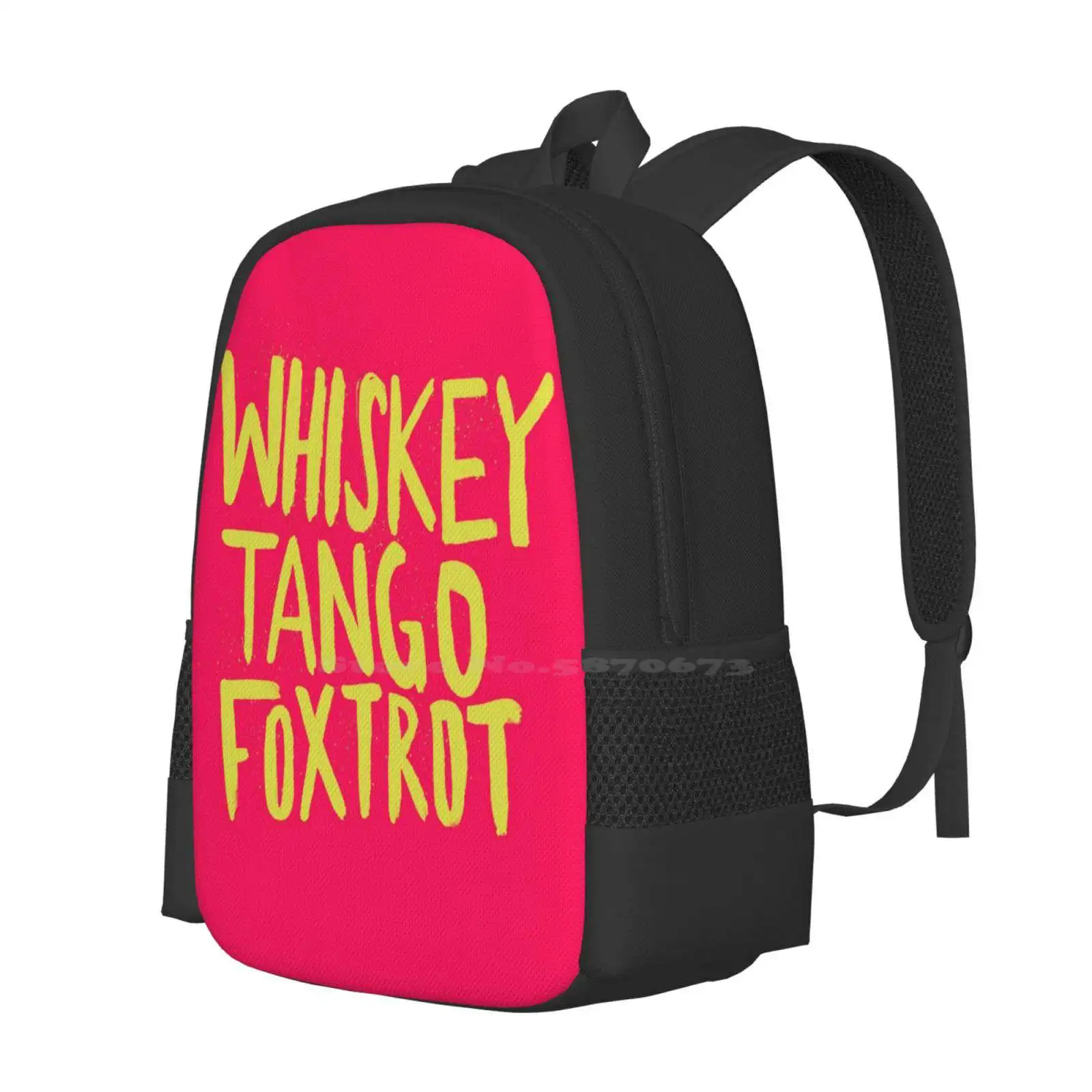 Whiskey Tango Foxtrot-Color Edition Teen College Student Backpack Pattern Design Bags Whiskey Tango Foxtrot Wtf Pink Yellow