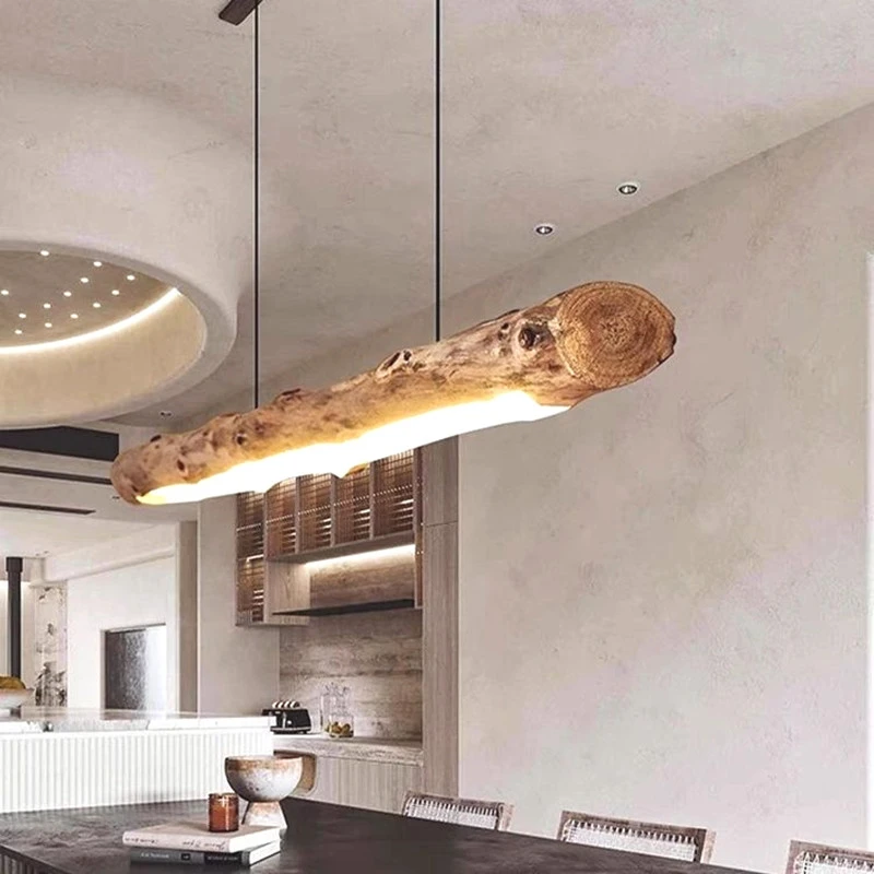 Japanese Retro Restaurant Wooden Long Pendant Light Dimmable Chandelier For Tea House Dining Room Kitchen Bar Decor Lamp Fixture