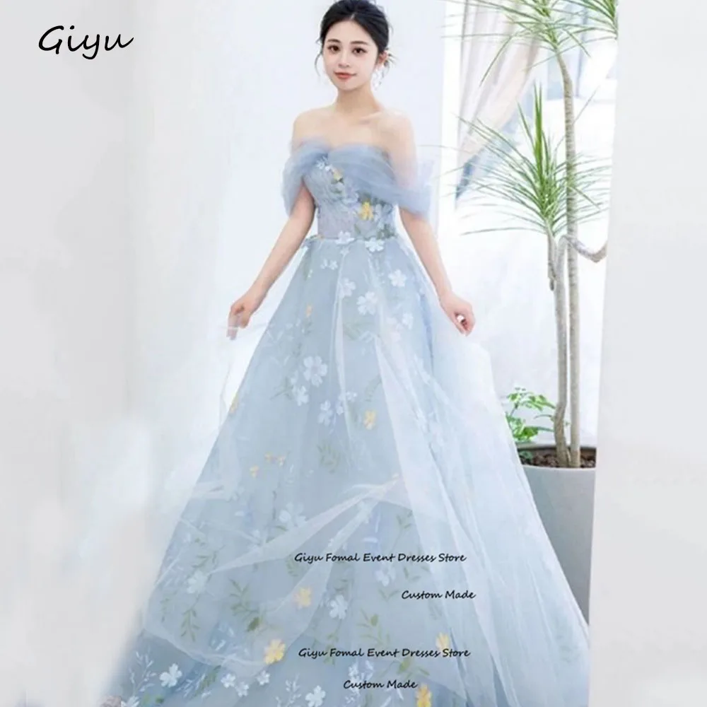 

Giyu Fairy Корейское свадебное платье с цветочным принтом для фотосессии с открытыми плечами длиной до пола, вечернее платье, элегантные вечерние платья 2024