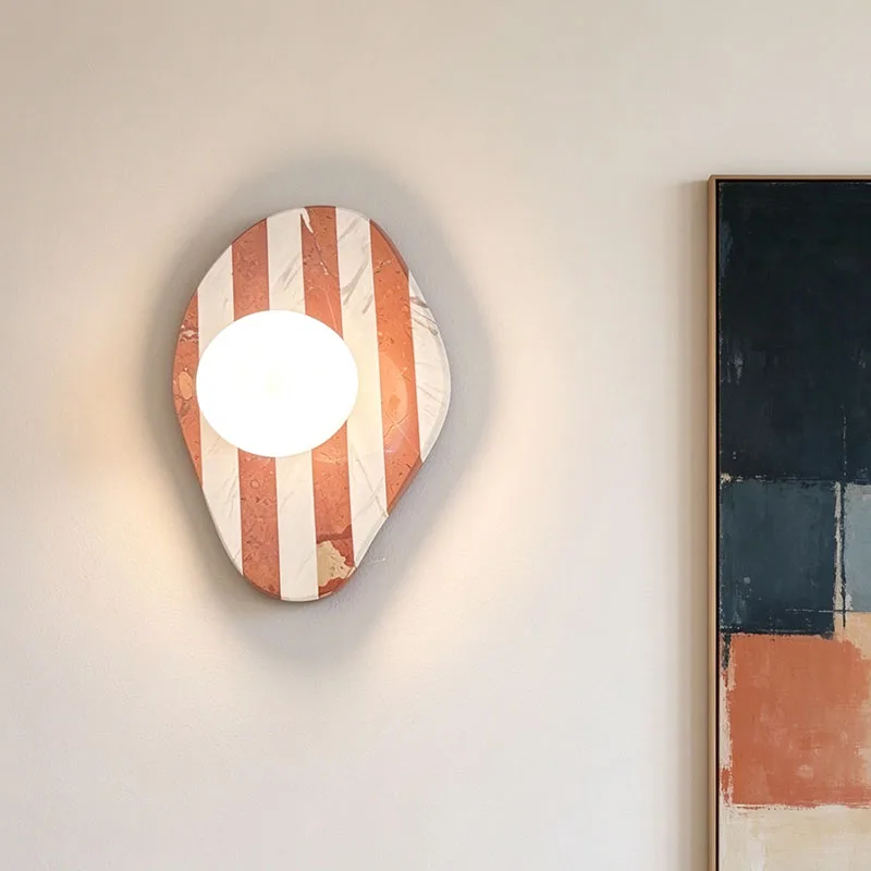 Striped Marble Wall Lamp Oval Lrregular Alabaster Wall Light Dimmable Bedroom Bedside Living Room Hallway Art Decor Lighting