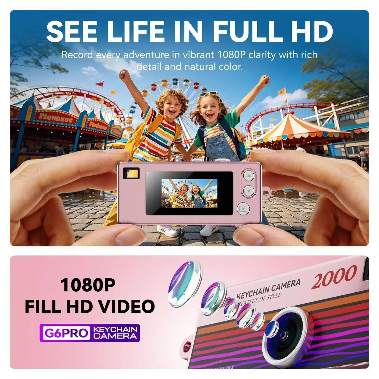 Mini Digital Camera 0.96 Inch Keychain Camera Retro Support Memory Card 1080P Very Small Camcorder Video Recorder with Flash