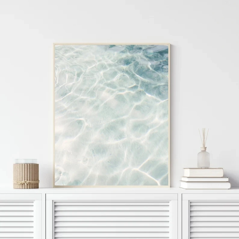 Abstract Ocean Waves Glitter Water Photography Coastal Seascape Poster Canvas Painting Wall Art Pictures Home Room Decor