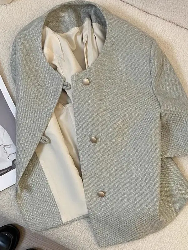 

plus Size Women's Short Sleeve Suit Jacket Breathable Lightweight Summer Fashion Vintage Style Button up Casual Top