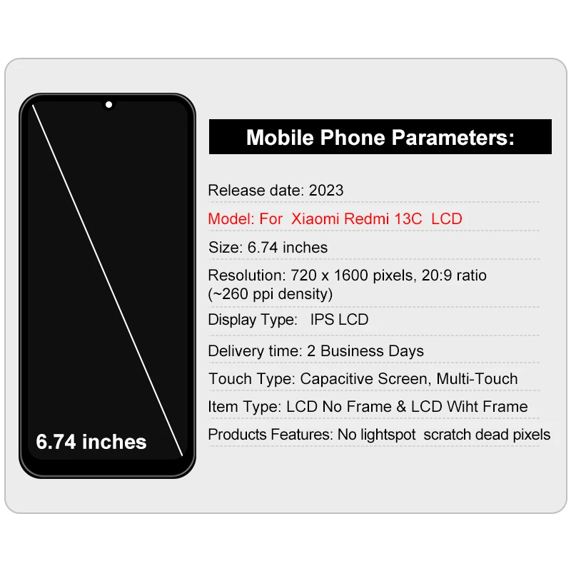 6.74\'\' For Xiaomi Redmi 13C LCD Display Touch Screen Digitizer For Redmi 23100RN82L 23106RN0DA LCD Display Replacement Parts