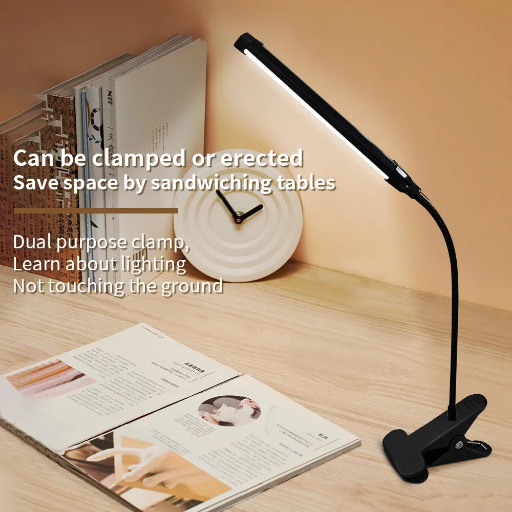 Dimmable LED Clip‑on Desk Lamp Flexible USB Powered Reading Table Light for Study Bedroom Office Workbench