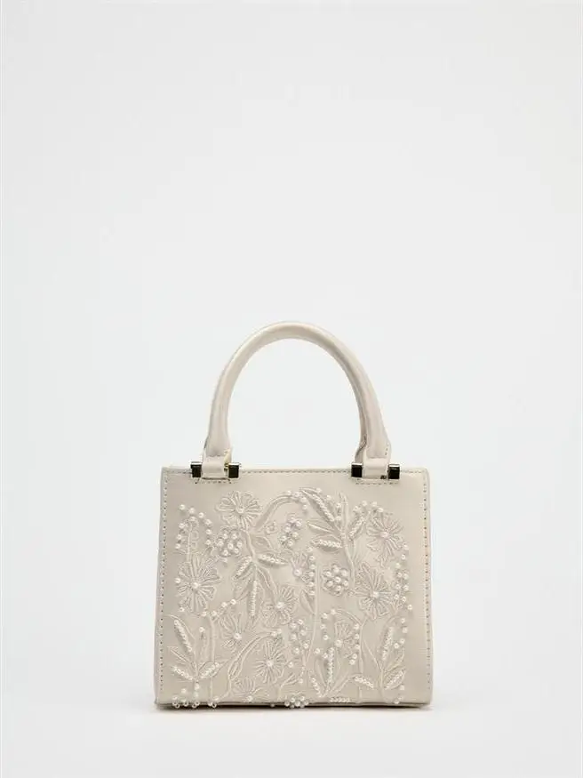 

Elegant Pearl Decorated Silk Satin Bag Fashionable Autumn Style Handbag Detachable Chain Strap Versatile High-End Feel