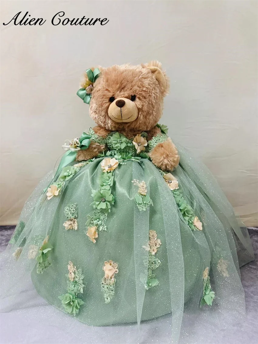 Special Link For Personalized Green Quinceanera Teddy Bear Dress Bead Crystal Floral Appliques Bear Not Includ Customized 