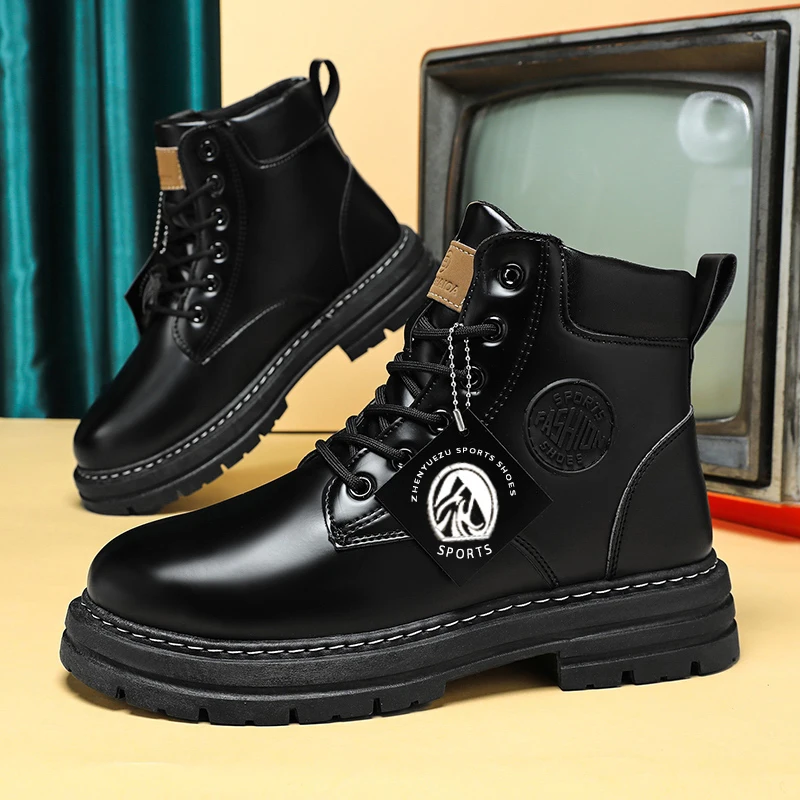 YUYIN Fashion Motorcycle Men's Ankle Boots High Top Boots Men's Leather Shoes Summer Boot Lace Up Botas Hombre Cowboy Boots
