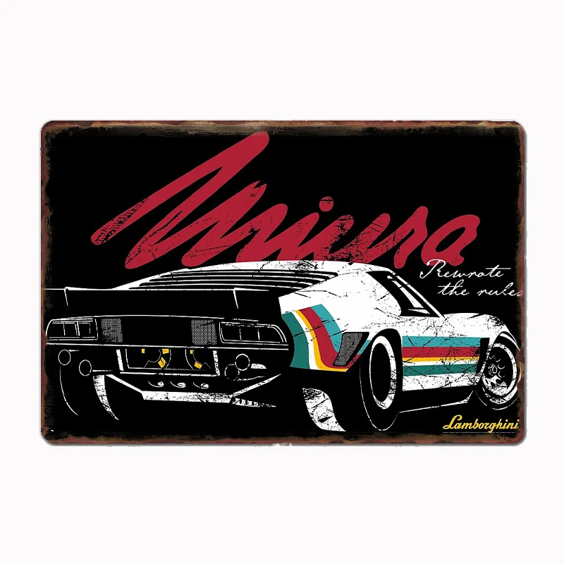 Miura Classic Sports Car Metal Poster Sign Club Mural Wall Art Plaque Tin Room Decoration Home Decor