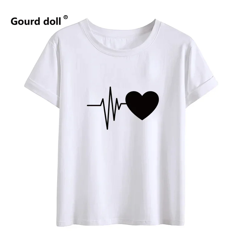 1PC Electrocardiogram Printed Family Matching Clothes T Shirt Fashion Mother and Daughter Clothe Mommy and Me Family Look Tshirt