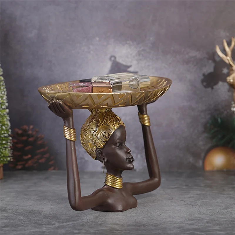 

Best-Lady Statue Tray African Table Centerpieces Resin Ornament Sculpture Craft For Home Desktop Offic