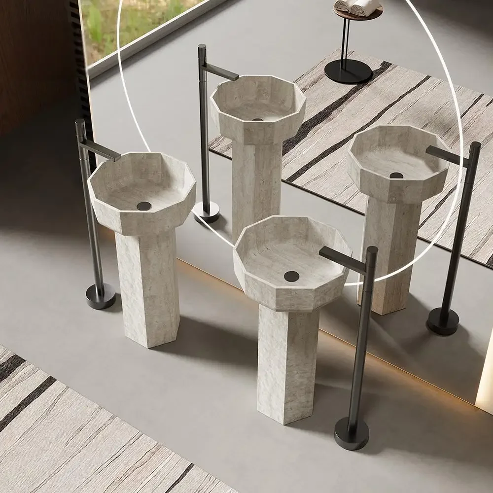

Artistic Marble Pedestal Sink | Handcrafted Freestanding Wash Basin for Outdoor, Balcony, Villa, Farmhouse Hotel Bathroom