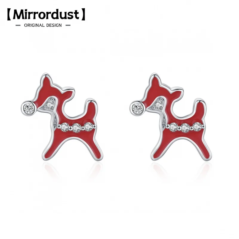 

【Mirrordust】s925 Silver Reindeer Christmas Earrings for Women Fashionable Versatile Design Holiday Ear Accessories