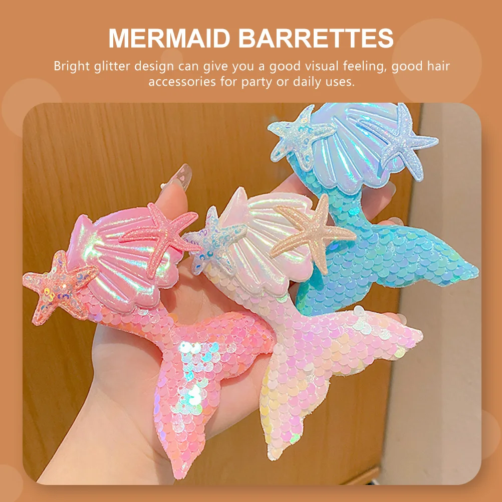 

4pcs Mermaid Hair Clips Sequins Girls Hairpins Headdress Blue Pink White Purple Party Accessories Elegant Stylish