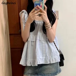 Camis Women Striped Bandage Pure Spicy Girls Ins Holiday Style Backless Hotsweet Korean Fashion Summer Loose Fit Tops Ulzzang