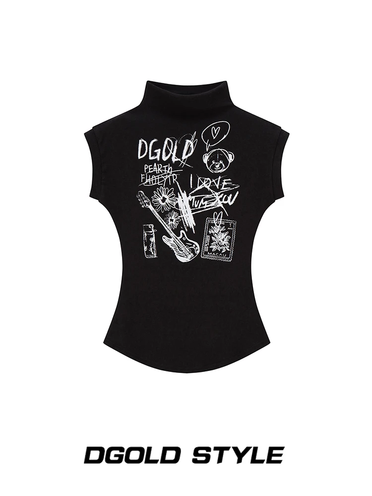 

White Little Fi Original Spicy Girl f High Collar Slimming ort Svel Top Women's Summer New T-irt ort Sve