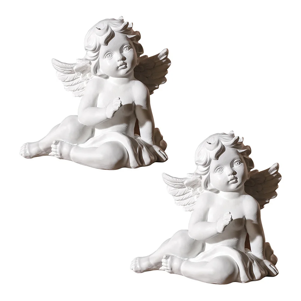 

2Pcs Resin Angel Sculpture Decorative Adornments Desktop Home Decoration Lovely Photo Prop Creative Ornament Figurine Adornment